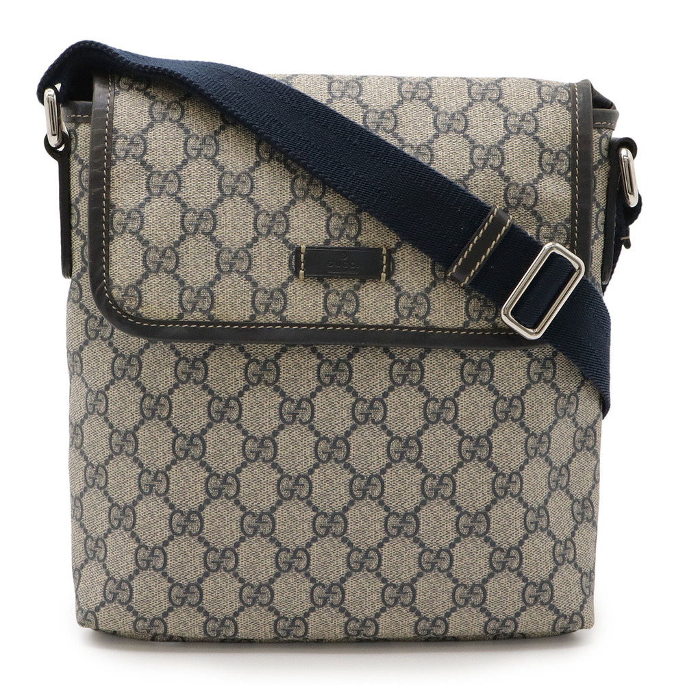 Gucci GG Supreme Plus Crossbody Bag Navy Blue Beige Cream Leather